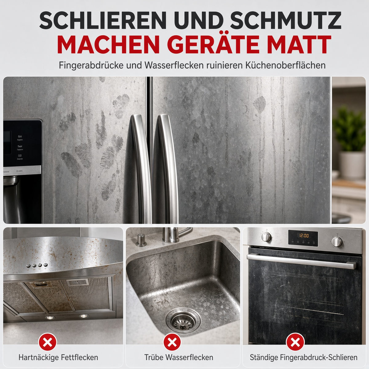 ✨ 50 % Rabatt | Edelstahl-Reinigungs- & Polierspray für Kühlschrank, Dunstabzugshaube, Backofen und weitere Küchengeräte