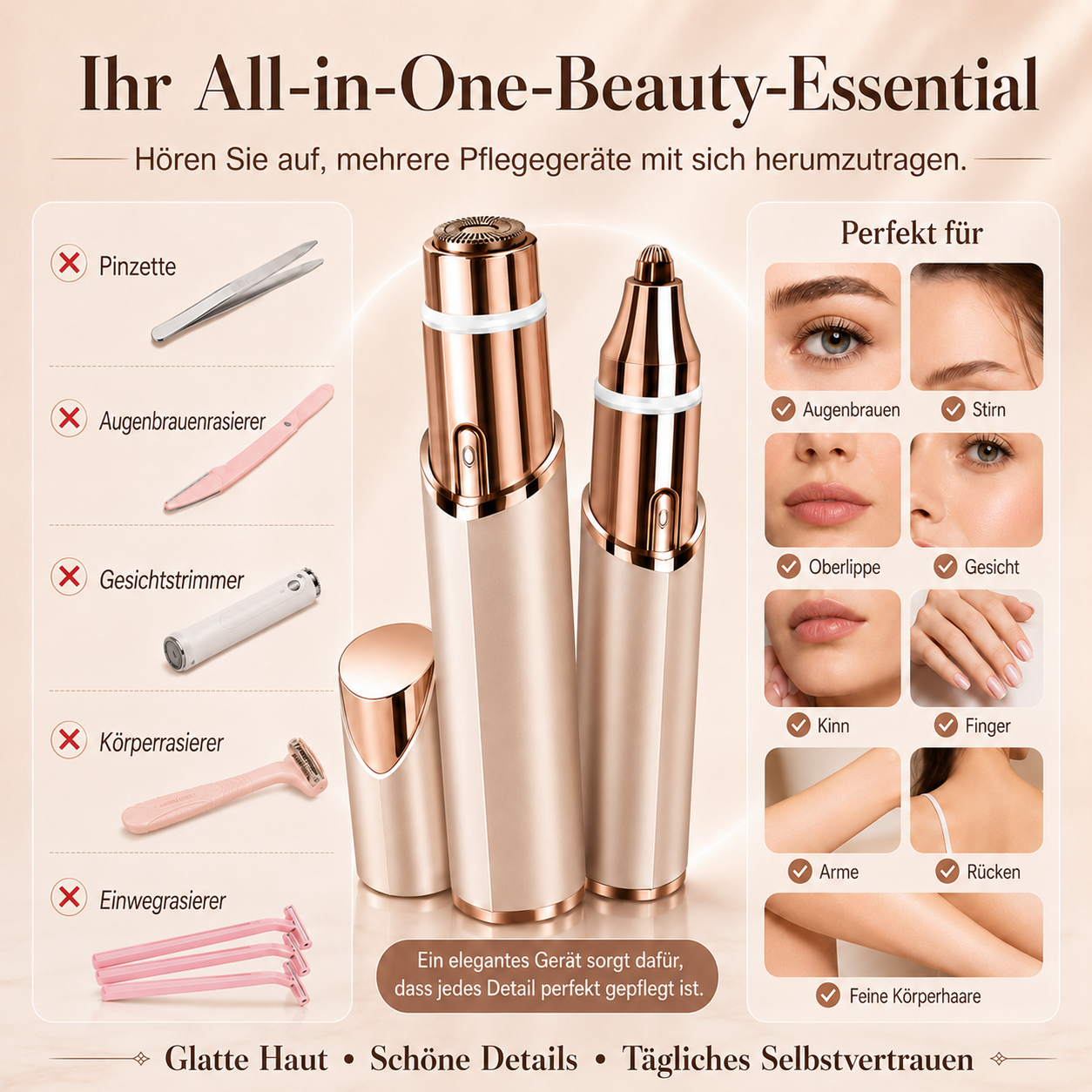✨ 2-in-1 Gesichts- & Augenbrauen-Trimmer | Sanfte, Präzise & Kabellose Haarentfernung