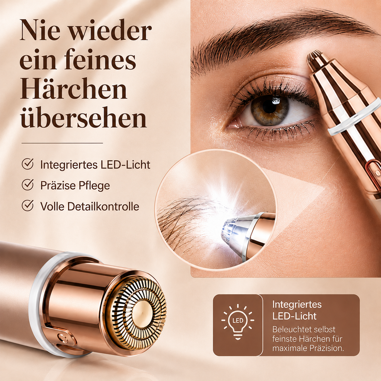 ✨ 2-in-1 Gesichts- & Augenbrauen-Trimmer | Sanfte, Präzise & Kabellose Haarentfernung