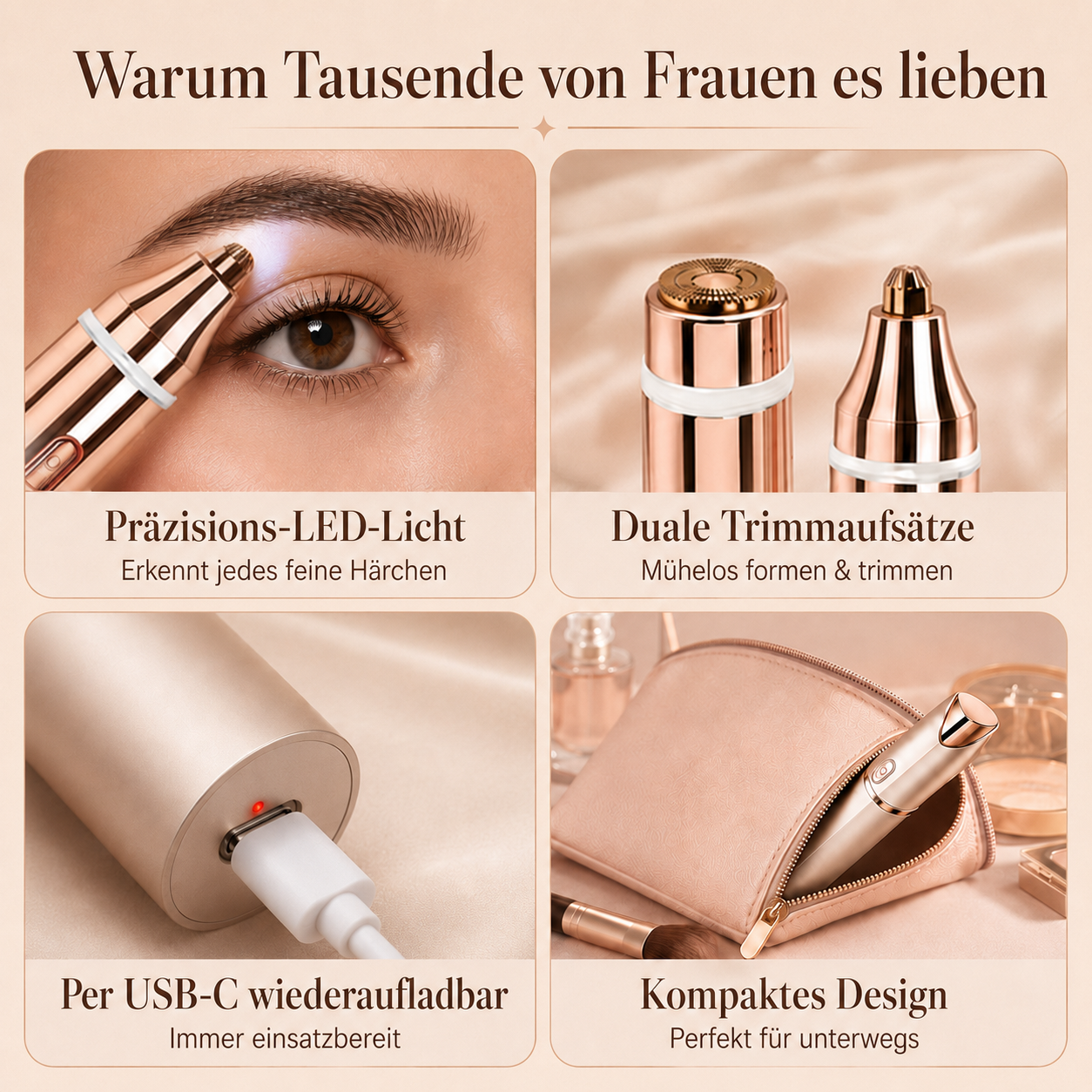 ✨ 2-in-1 Gesichts- & Augenbrauen-Trimmer | Sanfte, Präzise & Kabellose Haarentfernung