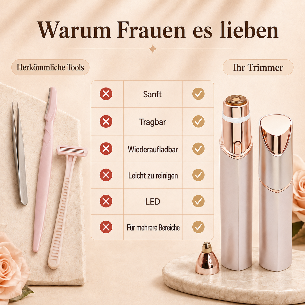 ✨ 2-in-1 Gesichts- & Augenbrauen-Trimmer | Sanfte, Präzise & Kabellose Haarentfernung