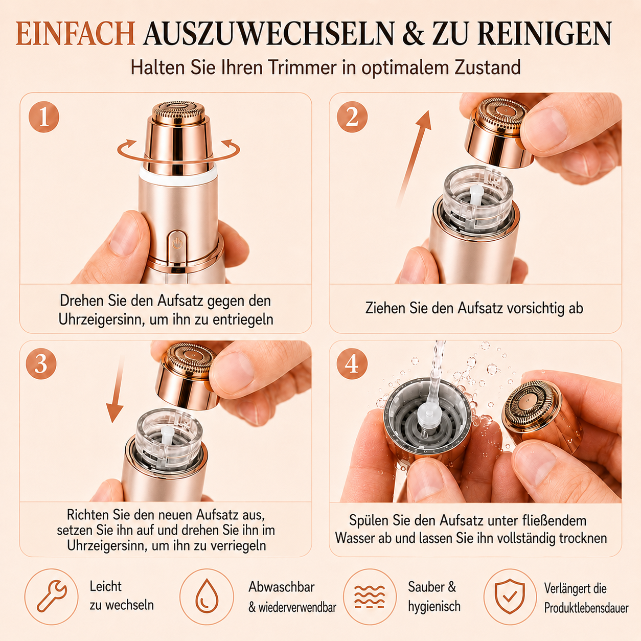 ✨ 2-in-1 Gesichts- & Augenbrauen-Trimmer | Sanfte, Präzise & Kabellose Haarentfernung