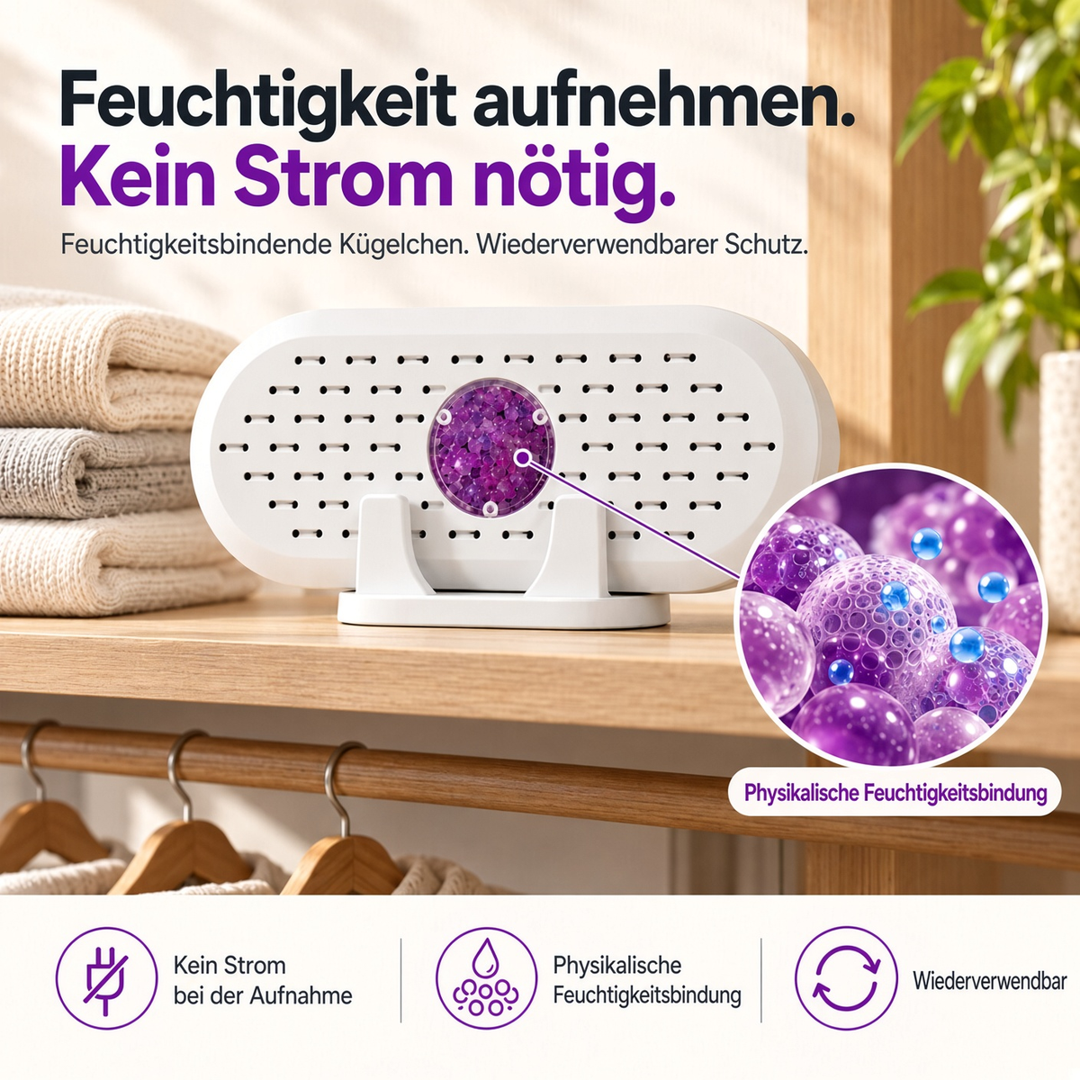 🔥 50% Rabatt ⏰ Mini-Wiederverwendbarer Luftentfeuchter – Tragbarer Feuchtigkeitsabsorber für Zuhause, Kleiderschrank & Bad