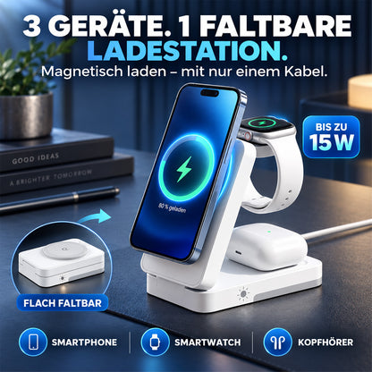 🔥 Nur heute -50% 📱 3-in-1 Faltbare Magnet-Ladestation – ideal für Zuhause, Büro & Reisen
