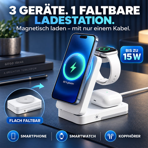 🔥 Nur heute -50% 📱 3-in-1 Faltbare Magnet-Ladestation – ideal für Zuhause, Büro & Reisen