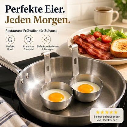 🔥 50 % RABATT! 🍳 Edelstahl-Eierpochierer – Praktischer Pfannen-Einhänger für perfekt runde Eier
