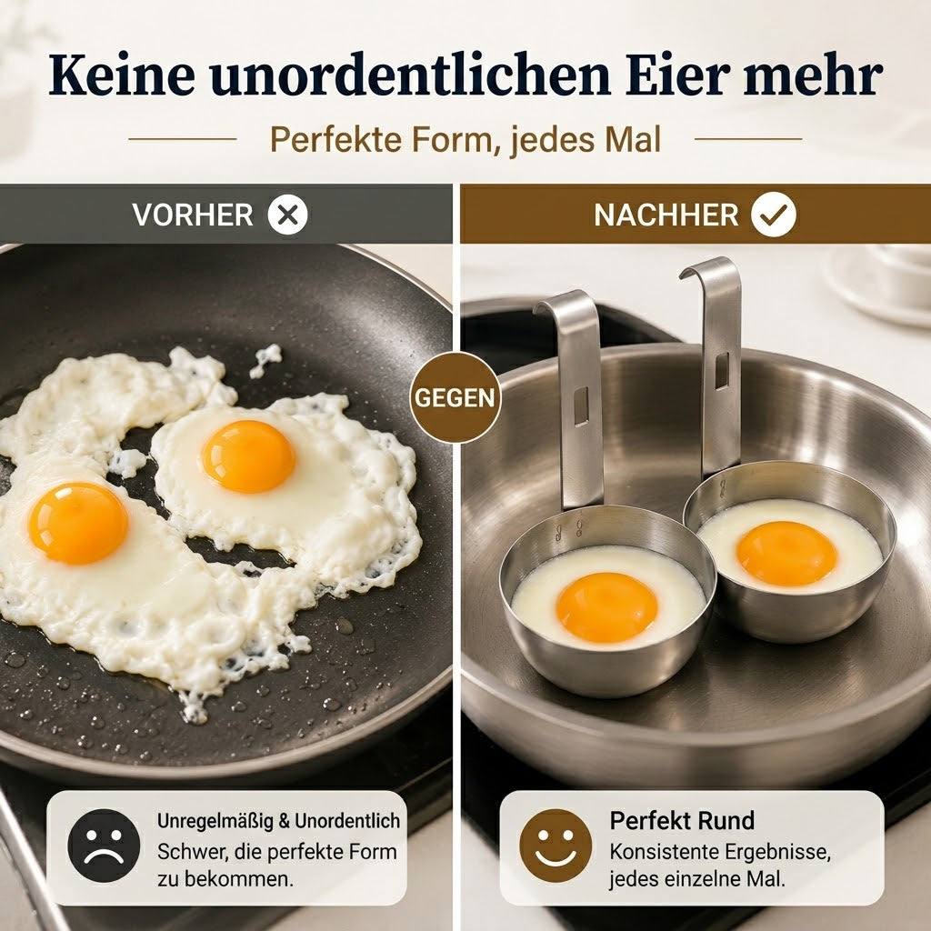 🔥 50 % RABATT! 🍳 Edelstahl-Eierpochierer – Praktischer Pfannen-Einhänger für perfekt runde Eier
