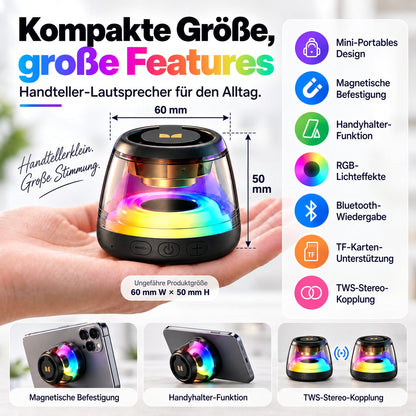 🎵 Tragbarer Bluetooth-6.0-Lautsprecher – RGB-Licht, 360°-TWS-Stereo-Sound, magnetisches Design & lange Akkulaufzeit