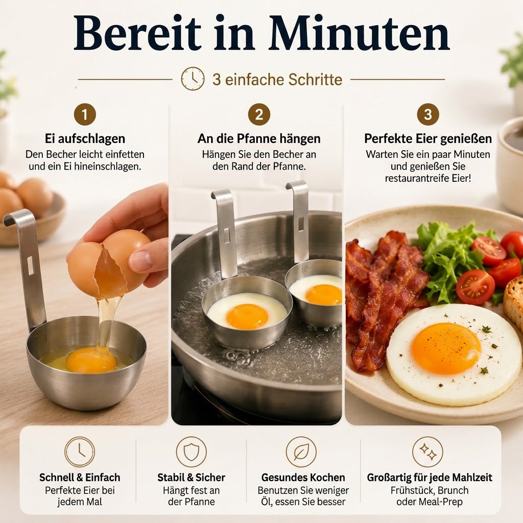 🔥 50 % RABATT! 🍳 Edelstahl-Eierpochierer – Praktischer Pfannen-Einhänger für perfekt runde Eier