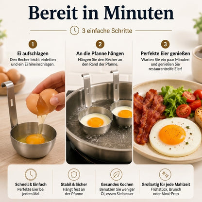 🔥 50 % RABATT! 🍳 Edelstahl-Eierpochierer – Praktischer Pfannen-Einhänger für perfekt runde Eier