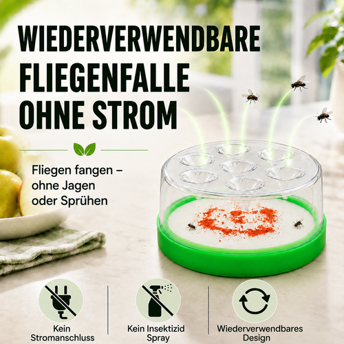 🛡️ Wiederverwendbare Fliegenfalle ohne Strom für den Innen- und Außenbereich – Sicher, kabellos & chemiefrei