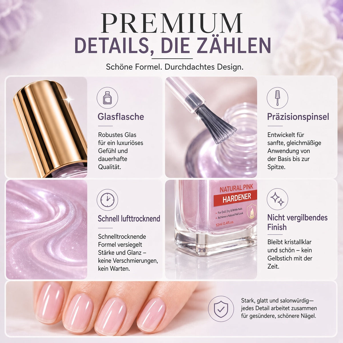 💅 Lila perlglänzender Nagelverstärker | Repariert schwache Nägel für glasartigen natürlichen Glanz upsell