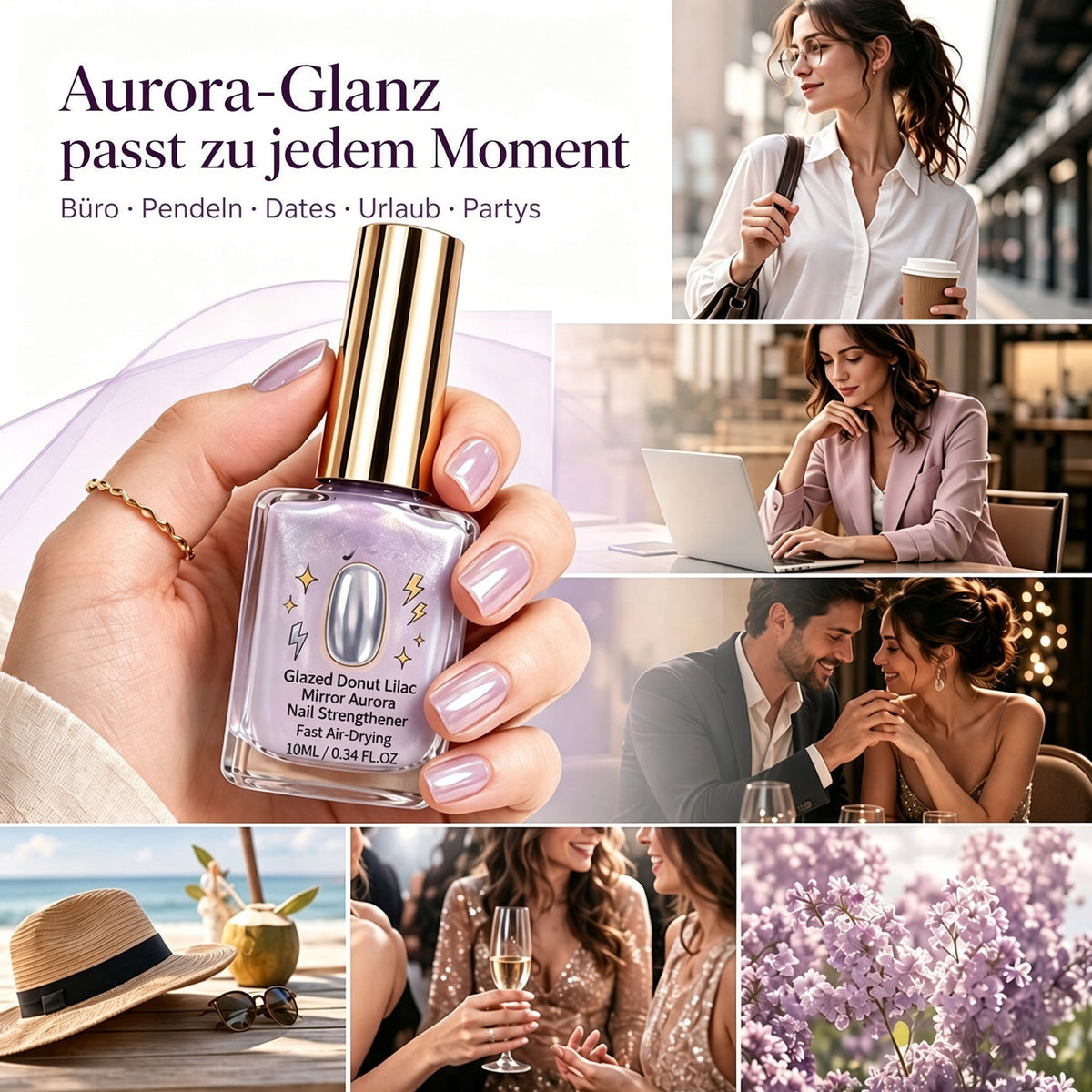 💅 Lila perlglänzender Nagelverstärker | Repariert schwache Nägel für glasartigen natürlichen Glanz upsell