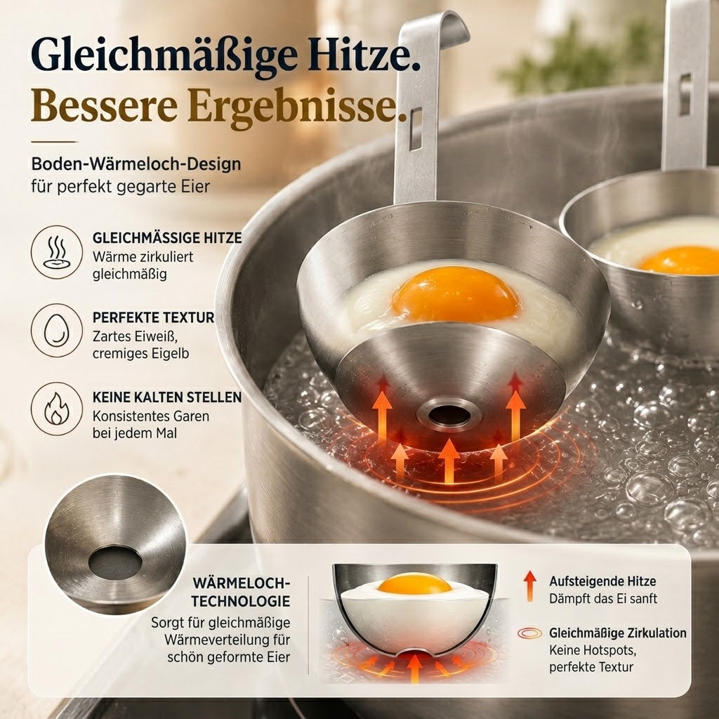 🔥 50 % RABATT! 🍳 Edelstahl-Eierpochierer – Praktischer Pfannen-Einhänger für perfekt runde Eier