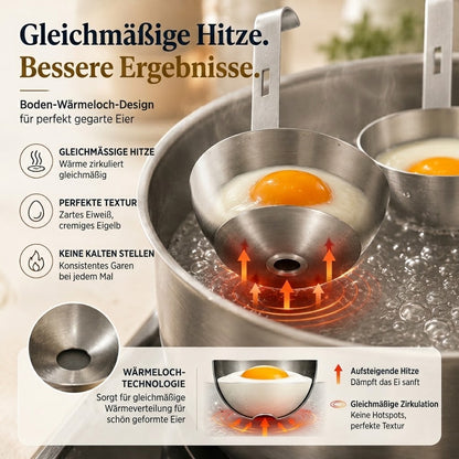 🔥 50 % RABATT! 🍳 Edelstahl-Eierpochierer – Praktischer Pfannen-Einhänger für perfekt runde Eier