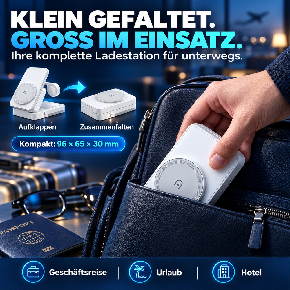 🔥 Nur heute -50% 📱 3-in-1 Faltbare Magnet-Ladestation – ideal für Zuhause, Büro & Reisen