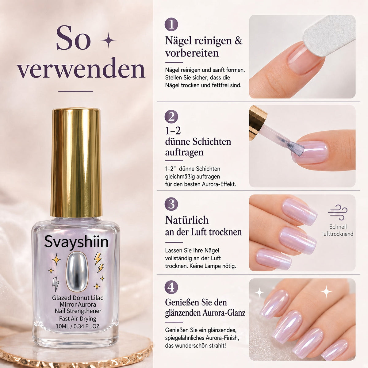 💅 Lila perlglänzender Nagelverstärker | Repariert schwache Nägel für glasartigen natürlichen Glanz upsell