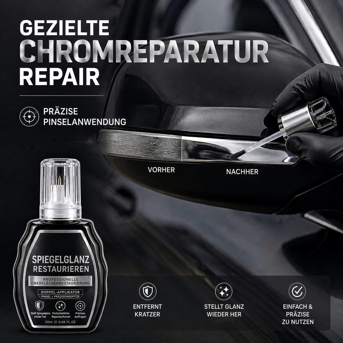 🚗 50 % Rabatt | Professioneller Chrom-Reparaturstift für Auto, Zierleisten, Türgriffe, Embleme & Metalloberflächen
