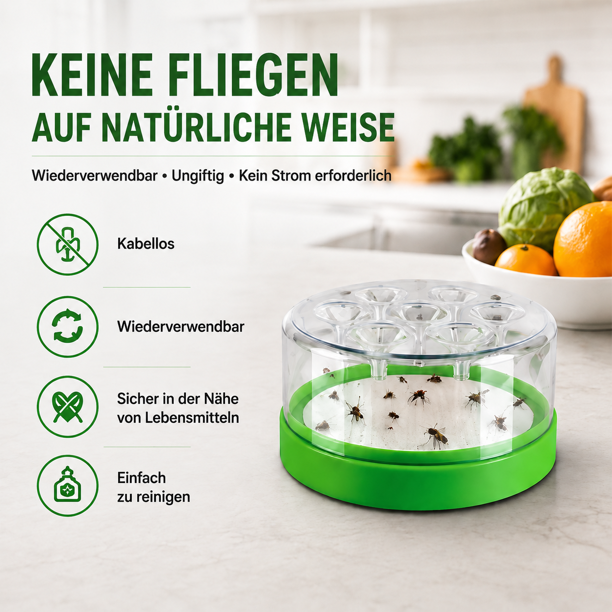 🛡️ Wiederverwendbare Fliegenfalle ohne Strom für den Innen- und Außenbereich – Sicher, kabellos & chemiefrei