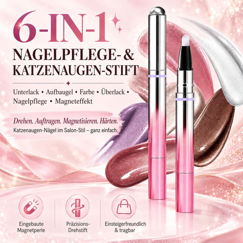 ✨ 50 % Rabatt – 6-in-1 Nagelpflege- & Cat-Eye-Stift – All-in-One Base, Builder, Farbe & Top Coat mit integriertem Magneten