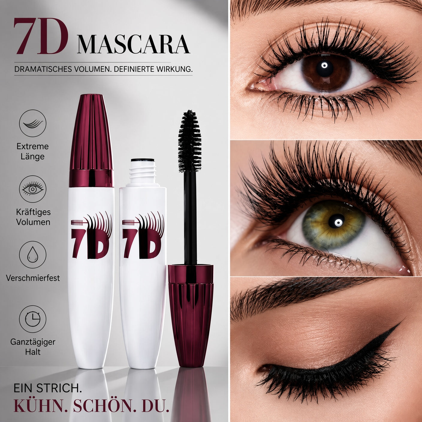 🎁 1+1 GRATIS| 💧 Wischfeste Mascara mit Curl-Effekt – Längere Wimpern ohne Panda-Effekt