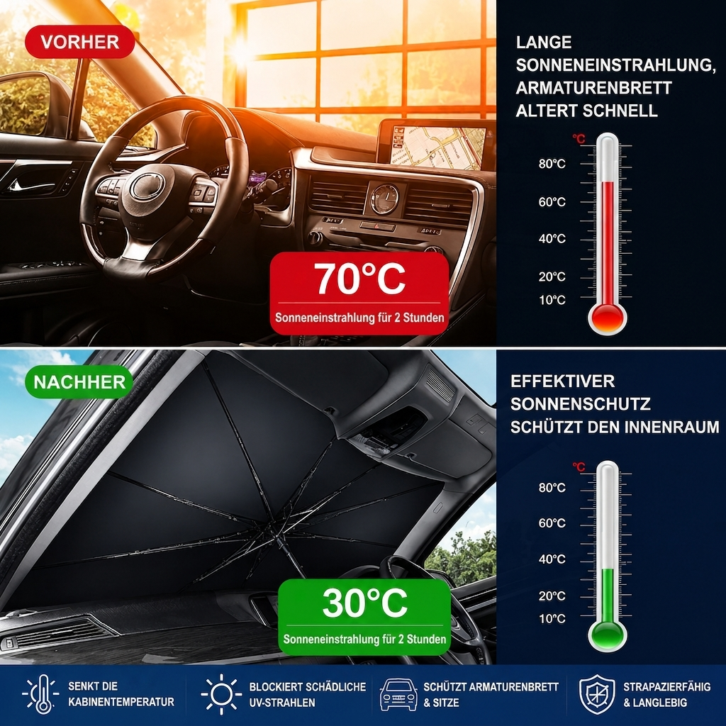 🔥Faltbare Windschutzscheiben-Sonnenschutz – Auto Sonnenschutz Schirm mit UV-Schutz & Wärmeisolierung | PKW, SUV