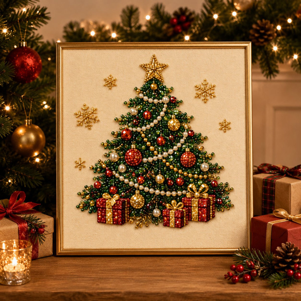 🎄 LETZTER TAG – 49 % RABATT – DIY Weihnachts-Perlen-Diamond-Painting-Set mit Rahmen | Entspannend & Einsteigerfreundlich