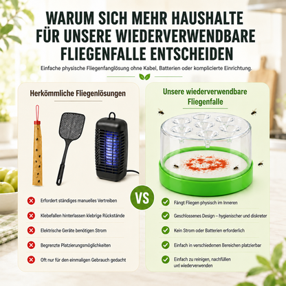 🛡️ Wiederverwendbare Fliegenfalle ohne Strom für den Innen- und Außenbereich – Sicher, kabellos & chemiefrei