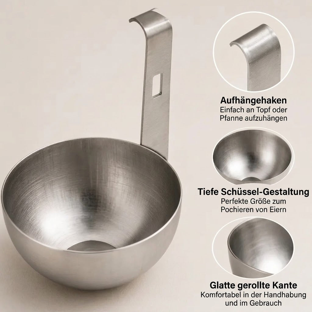 🔥 50 % RABATT! 🍳 Edelstahl-Eierpochierer – Praktischer Pfannen-Einhänger für perfekt runde Eier