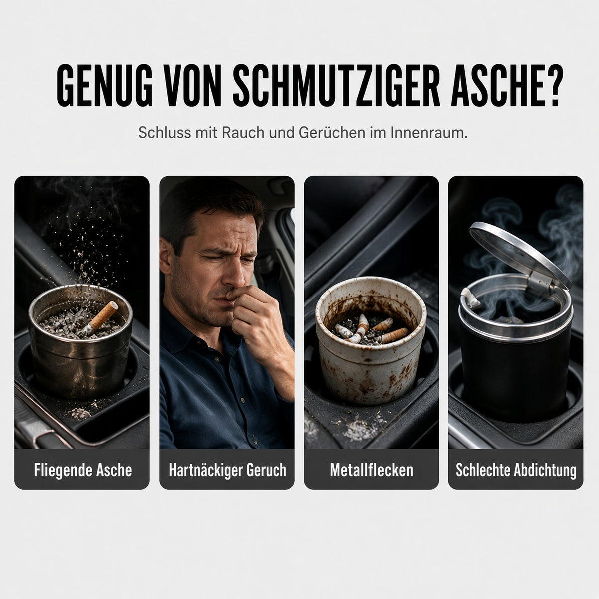 🎉 2026 Angebot: Drehbarer Auto-Aschenbecher mit Keramikeinsatz – hält Asche sicher im Behälter und reduziert Rauchgerüche