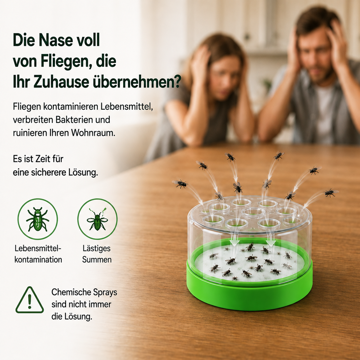 🛡️ Wiederverwendbare Fliegenfalle ohne Strom für den Innen- und Außenbereich – Sicher, kabellos & chemiefrei