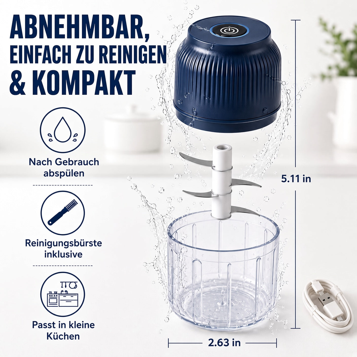 🔥 50 % RABATT! 💥6-Klingen Elektrischer Zerkleinerer｜Für Gemüse, Zwiebeln, Kräuter, Nüsse & Fleisch｜Kabellos, One-Touch & Leicht zu Reinigen