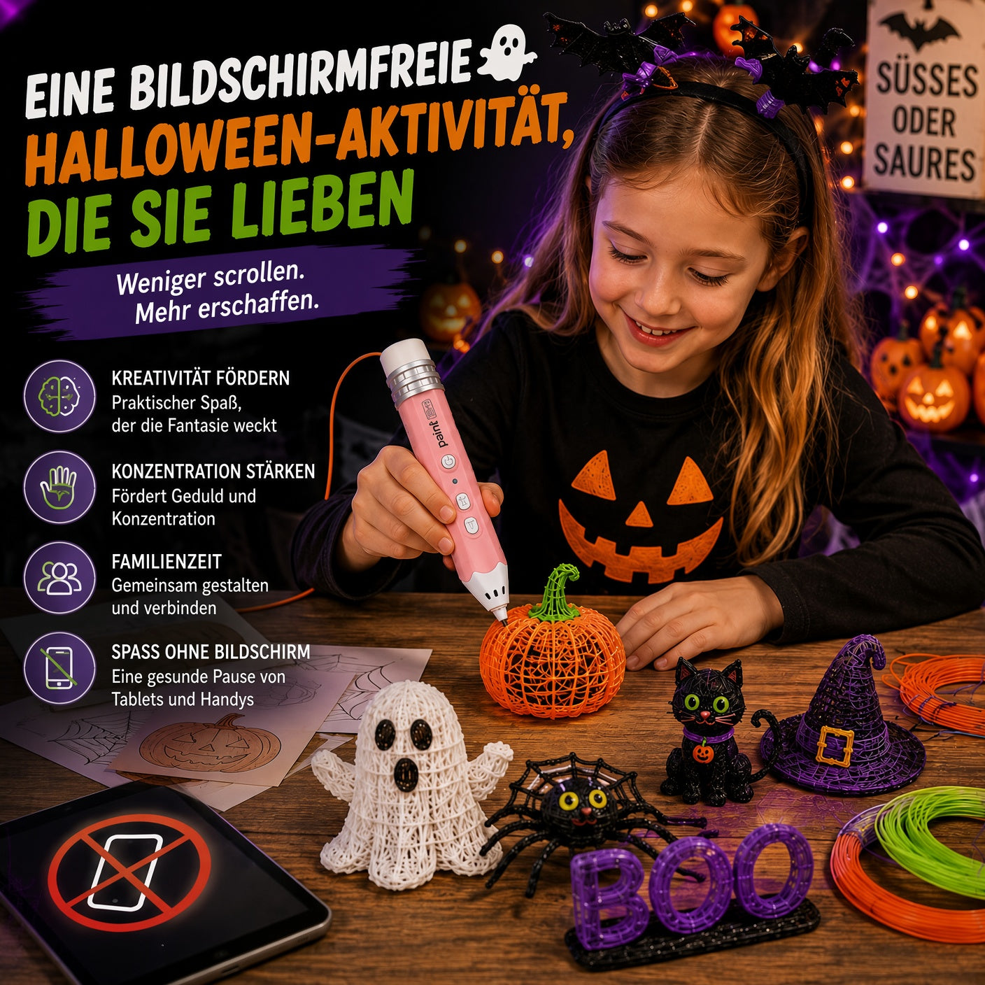 🎃 50% Rabatt – Kabelloser 3D-Zeichenstift für Kinder | Halloween-Kreativset