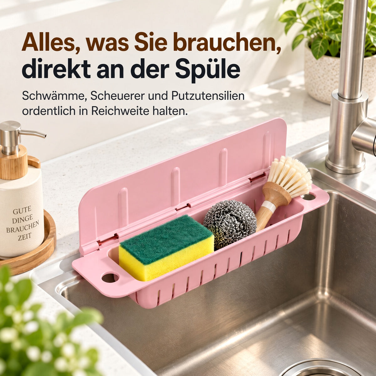 💦 Faltbarer Spülspritzschutz mit Organizer – Hält die Arbeitsfläche trocken & schafft Ordnung rund um die Spüle