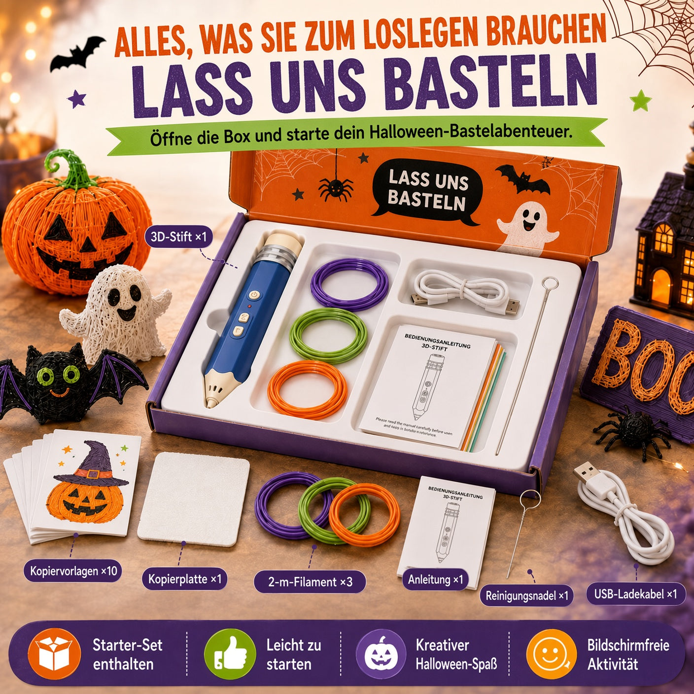🎃 50% Rabatt – Kabelloser 3D-Zeichenstift für Kinder | Halloween-Kreativset