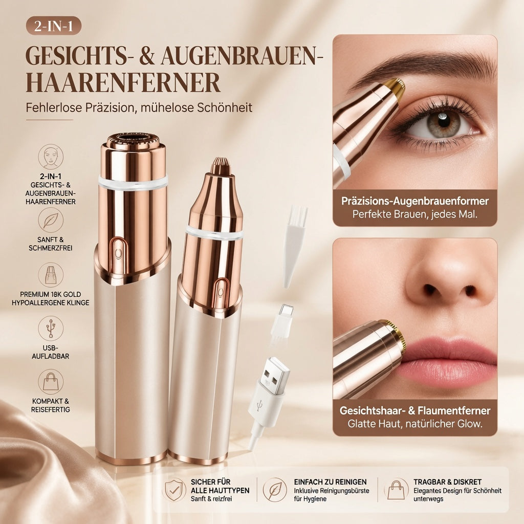 ✨ 2-in-1 Haarentferner für Gesicht & Körper | Wiederaufladbarer Präzisionstrimmer mit zwei Aufsätzen