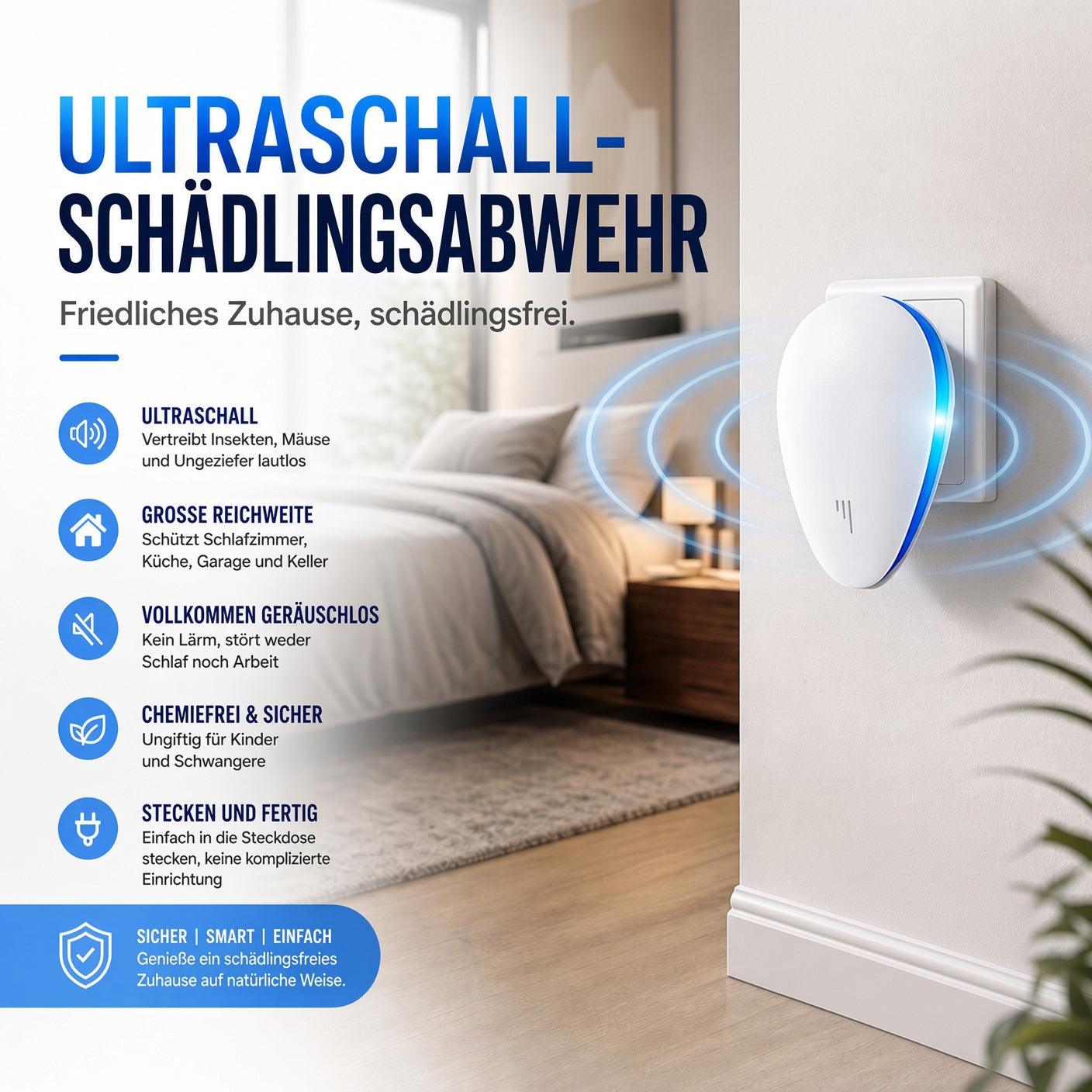 🔥 50 % RABATT 🔥 Multifunktionaler Ultraschall-Schädlingsvertreiber 🏠 Leise & verbesserte Version