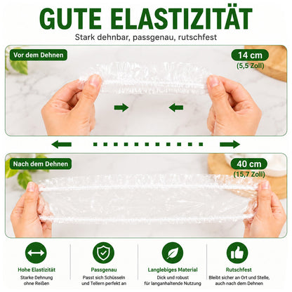 ❄️ 100 Stück Frischhaltehauben, Elastische Abdeckungen für Schüsseln & Teller, Alternative zu Frischhaltefolie, für Lebensmittel & Reste