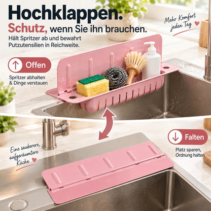 💦 Faltbarer Spülspritzschutz mit Organizer – Hält die Arbeitsfläche trocken & schafft Ordnung rund um die Spüle