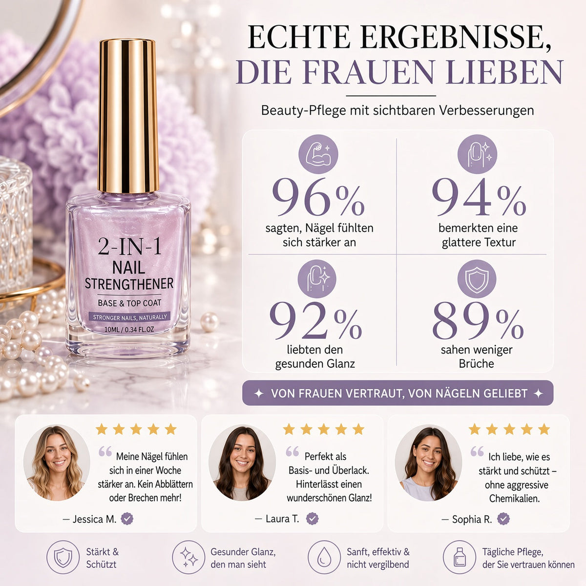 💅 Lila perlglänzender Nagelverstärker | Repariert schwache Nägel für glasartigen natürlichen Glanz upsell