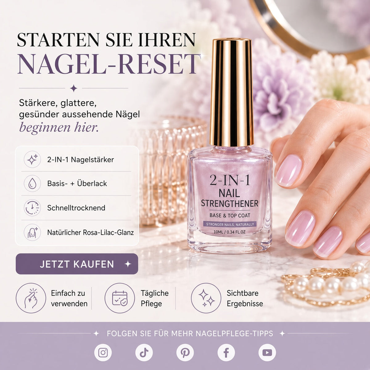 💅 Lila perlglänzender Nagelverstärker | Repariert schwache Nägel für glasartigen natürlichen Glanz upsell