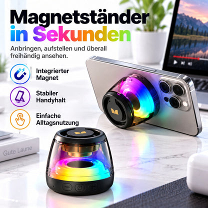 🎵 Tragbarer Bluetooth-6.0-Lautsprecher – RGB-Licht, 360°-TWS-Stereo-Sound, magnetisches Design & lange Akkulaufzeit