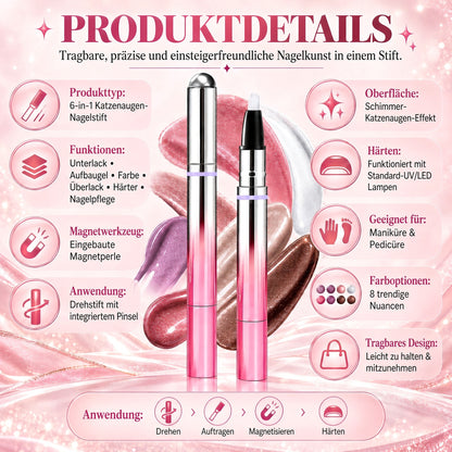 ✨ 50 % Rabatt – 6-in-1 Nagelpflege- & Cat-Eye-Stift – All-in-One Base, Builder, Farbe & Top Coat mit integriertem Magneten