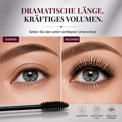 🎁 1+1 GRATIS| 💧 Wischfeste Mascara mit Curl-Effekt – Längere Wimpern ohne Panda-Effekt