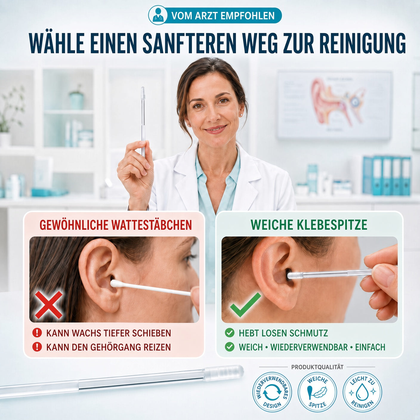 upsell✨ ✨ 1+1 GRATISWiederverwendbarer Ohrreiniger mit Haftspitze – Sanfte Ohrenpflege ohne Kratzen