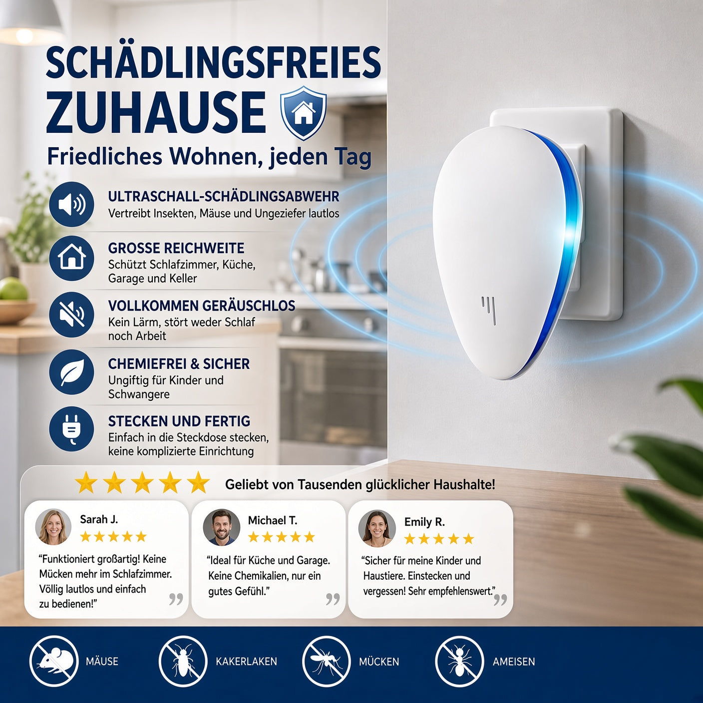🔥 50 % RABATT 🔥 Multifunktionaler Ultraschall-Schädlingsvertreiber 🏠 Leise & verbesserte Version