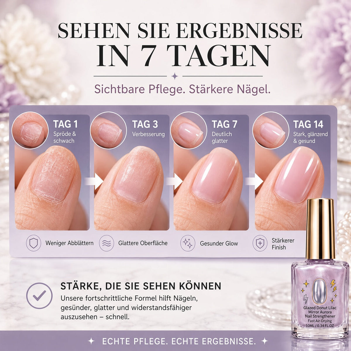 💅 Lila perlglänzender Nagelverstärker | Repariert schwache Nägel für glasartigen natürlichen Glanz upsell