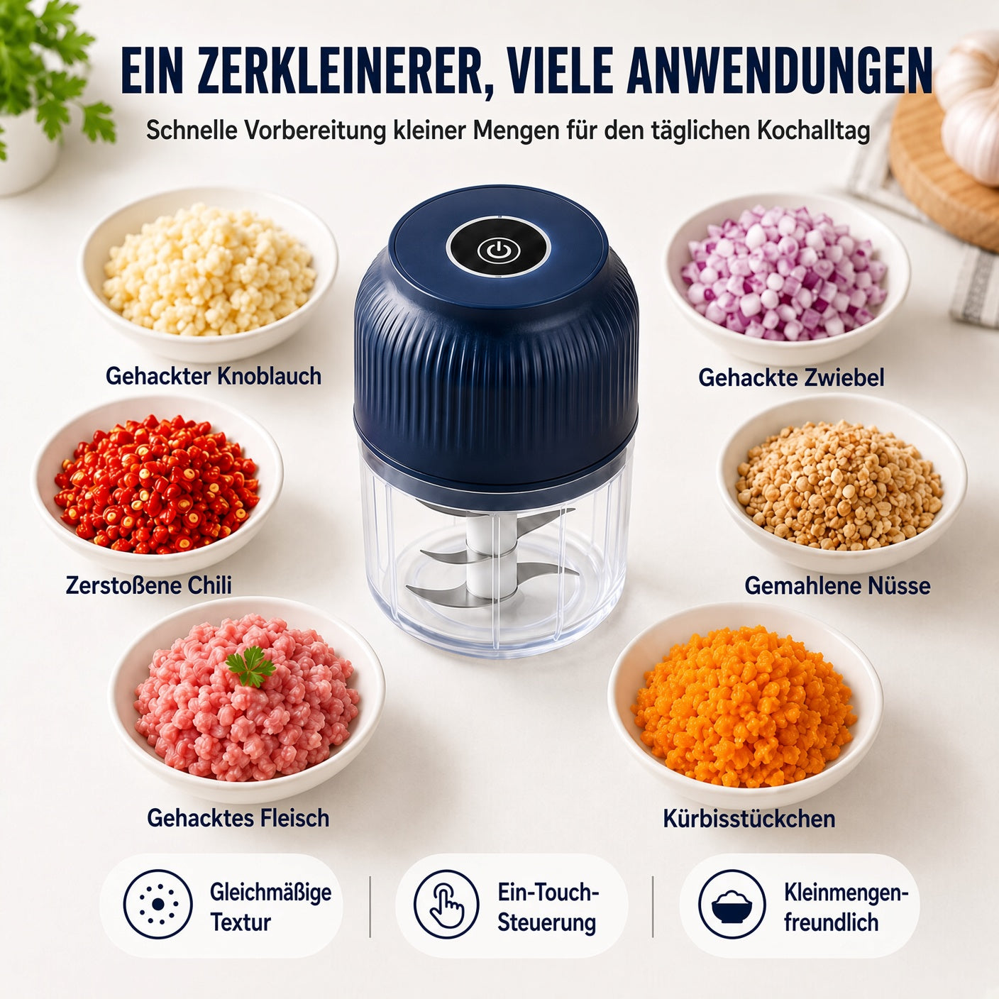 🔥 50 % RABATT! 💥6-Klingen Elektrischer Zerkleinerer｜Für Gemüse, Zwiebeln, Kräuter, Nüsse & Fleisch｜Kabellos, One-Touch & Leicht zu Reinigen