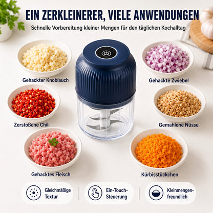 🔥 50 % RABATT! 💥6-Klingen Elektrischer Zerkleinerer｜Für Gemüse, Zwiebeln, Kräuter, Nüsse & Fleisch｜Kabellos, One-Touch & Leicht zu Reinigen