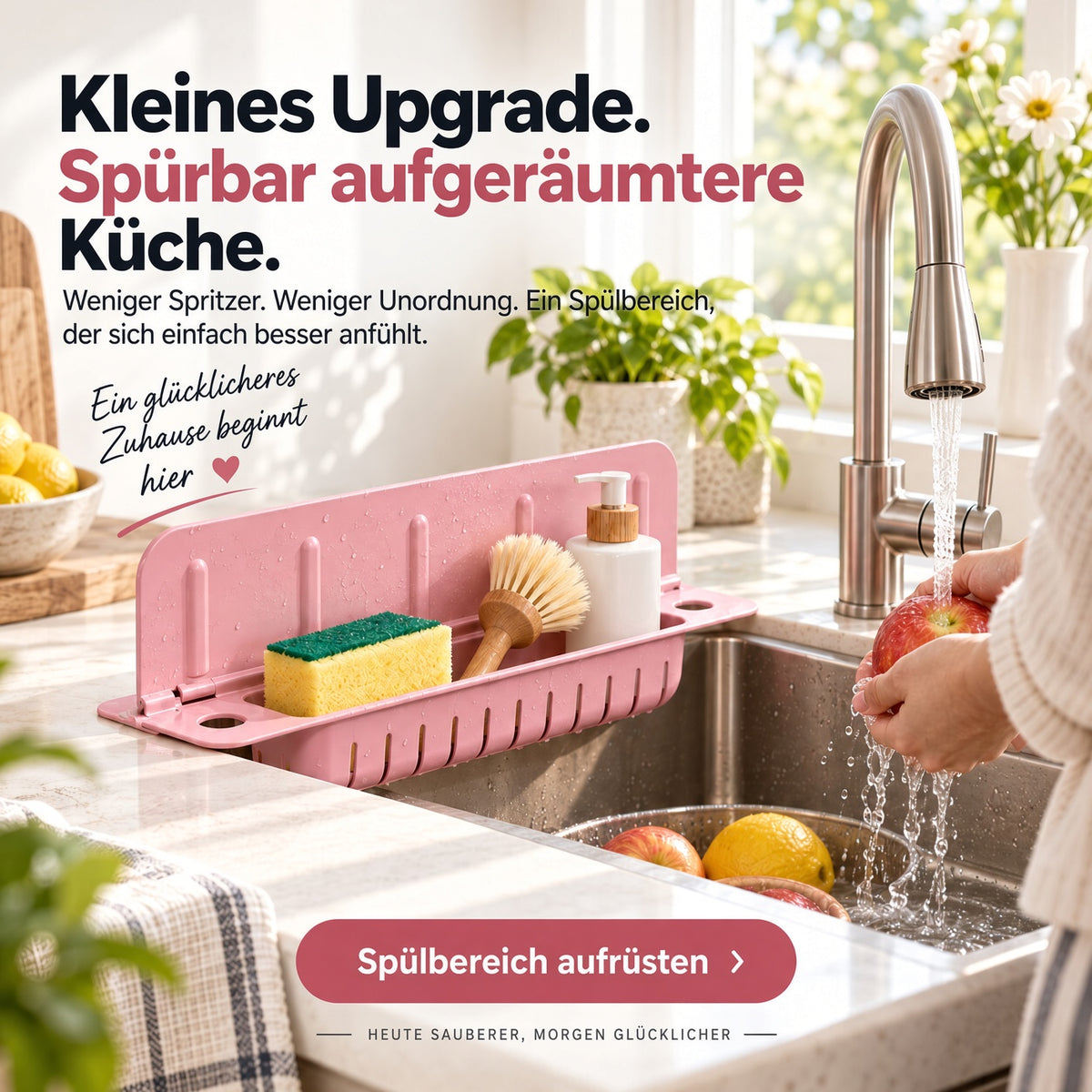 💦 Faltbarer Spülspritzschutz mit Organizer – Hält die Arbeitsfläche trocken & schafft Ordnung rund um die Spüle